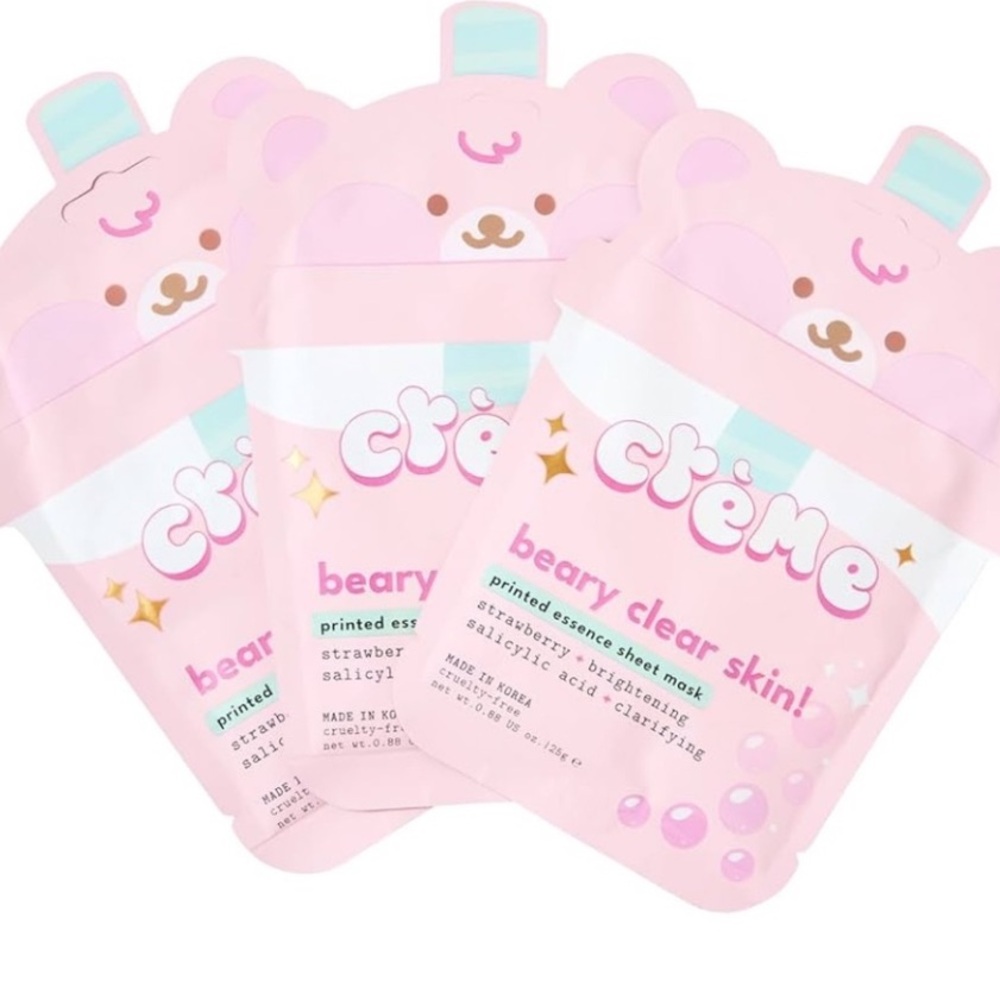 💕NWT The Crème Shop Beary Clear Skin! Printed Essence Sheet Mask - set of 3.